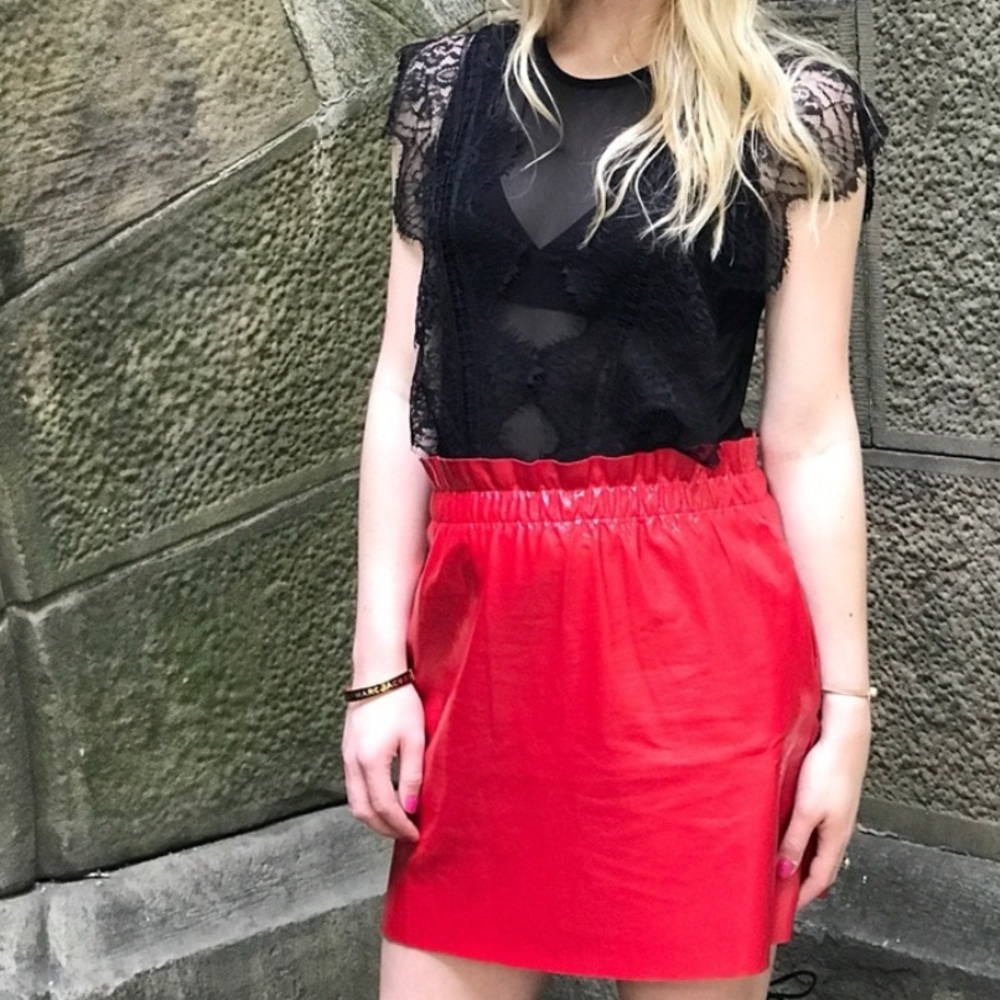 Zara Faux Leather Red Skirt Fleece Lined